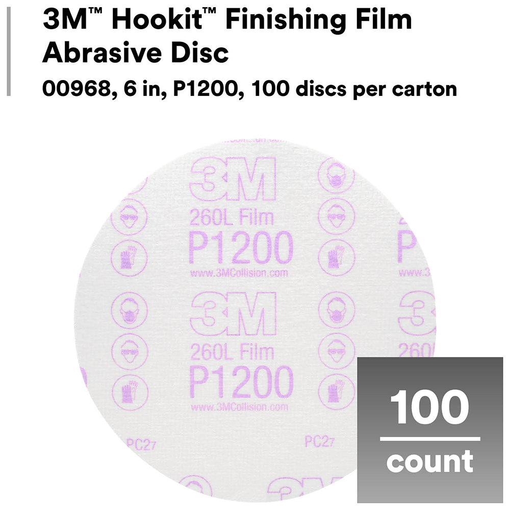 3M Hookit Finishing Film Discs, 00968 - 1200 grit, 6" (box of 100)