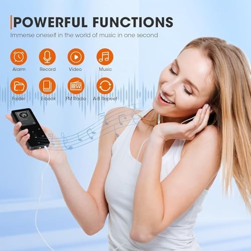 144GB MP3 Player with Bluetooth 5.2, Music Player with Built-in Speaker/FM Radio/Voice Recorder/E-Book Reader, Lossless Sound Multifunctional Mini Design Ideal for Sport Running (Earphones Included)