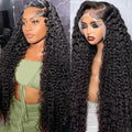 13x6 Deep Wave Full Lace Front Wigs Human Hair Pre Plucked Pre Bleached Deep Curly Human Hair Wigs for Women 180 Density HD Lace Frontal Wig With Baby Hair 28inch