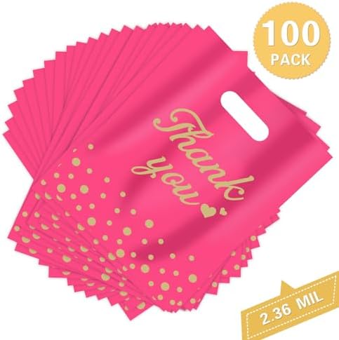 12x15In 100 Pcs Thank You Bags Shopping Bags for Small Business, 2.36Mil Extra Thick Gifts Bag, Plastic Merchandise Bags with Handle for Stores Boutique Clothes, Pink