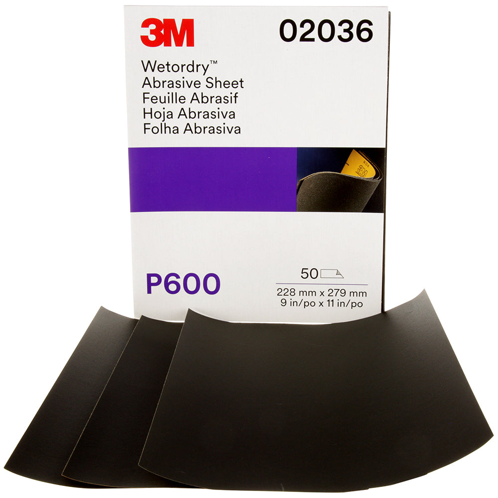 3M Wetordry Sandpaper, 02036 - 600 grit, 9" x 11" (50 sheets)