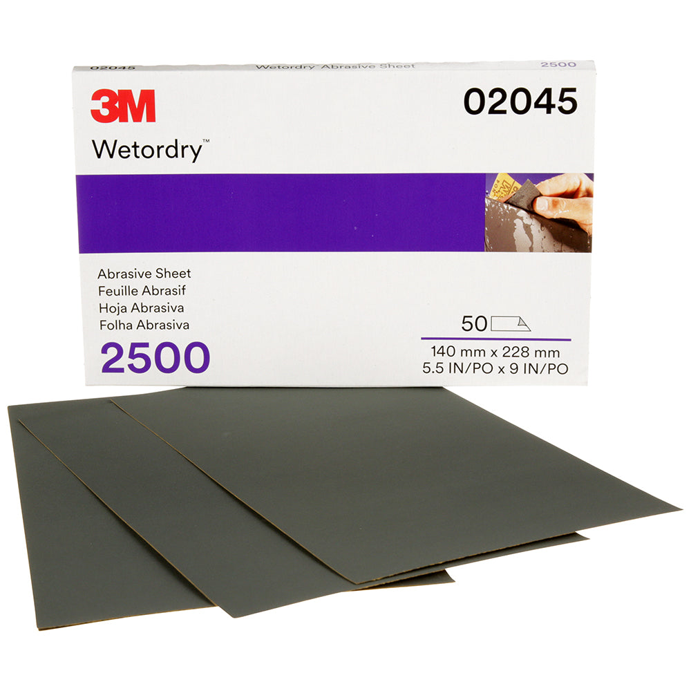 3M Wetordry Sandpaper, 02045 - 2500 grit, 5.5" x 9" (50 sheets)