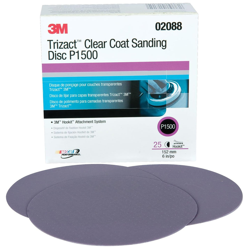 3M Trizact Hookit Clear Coat Sanding Discs, 02088 - 1500 grit, 6" (box of 25)