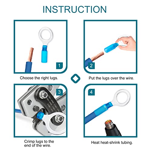 120 PCS Heat Shrink Wire Connectors, 14 16 AWG Ring Terminals, 14 16 Gauge Automotive Marine Ring Connectors by Housun