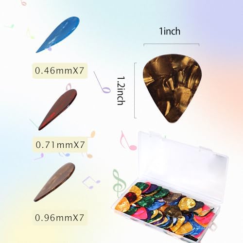 120 Pack Celluloid Guitar Picks with Organizer Storage Box, 0.46 0.71 0.96mm Includes Thin, Medium, Heavy Colorful Guitar Picks for Acoustic Guitar Electric Guitar Bass Ukulele