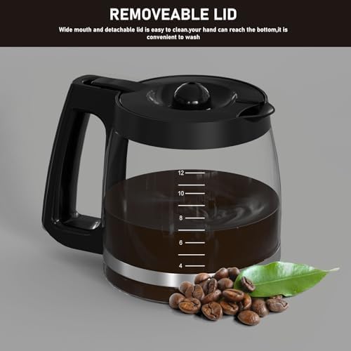 12-Cup Replacement Glass Carafe Pot Compatible with Hamilton Beach Coffee Maker Models 46310, 49980R, 49976, 49966, 49350, 49957, 49954, 49933, 49980A, 49983, 49618, 46300, 49950, Black