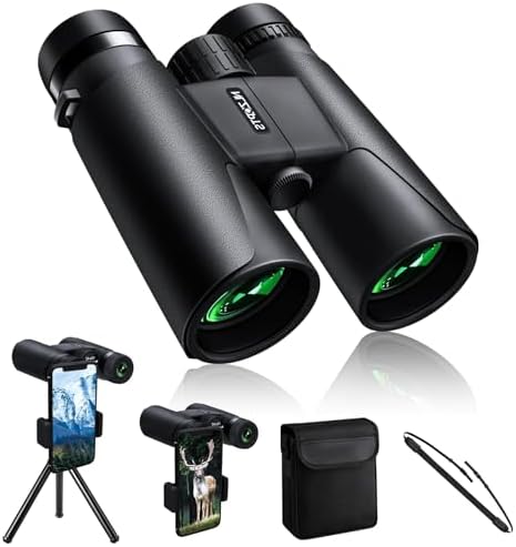 10x42 Binoculars for Adults with Phone Adapter,Birding Binoculars for Adults HD 10x42,Bird Watching Binoculars,Easy Focus, BAK4,Binoculars for Hunting Travel Mountaineering (Black)