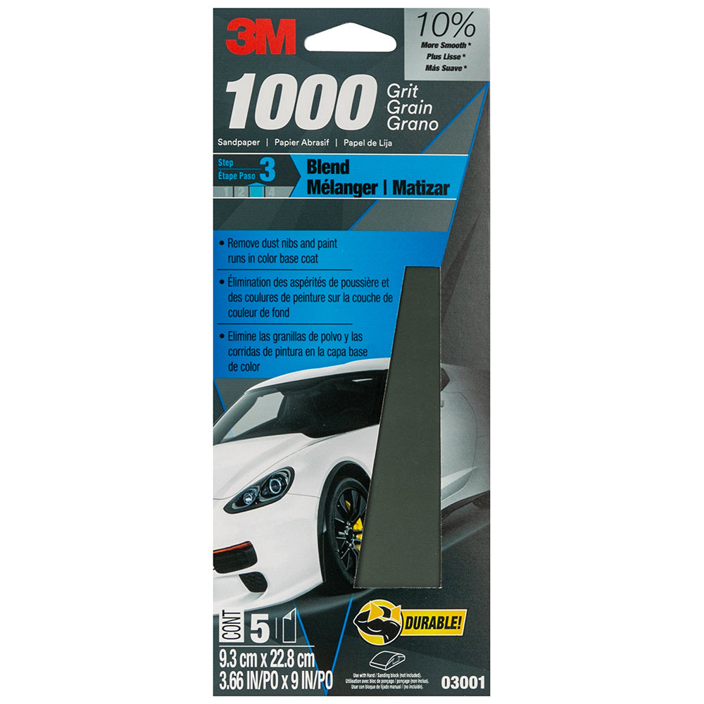 3M Wetordry Sandpaper, 03001 - 1000 grit, 3-2/3" x 9" (5 sheets)