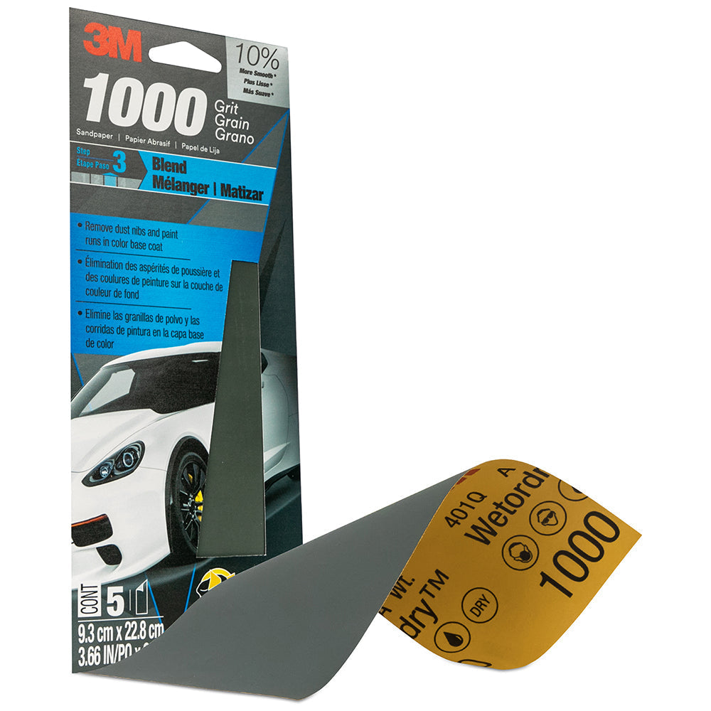 3M Wetordry Sandpaper, 03001 - 1000 grit, 3-2/3" x 9" (5 sheets)