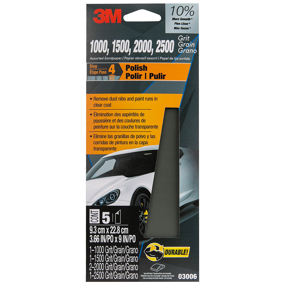 3M Wetordry Auto Sandpaper, 03006 - Assorted, 3-2/3" x 9" (5 sheets)