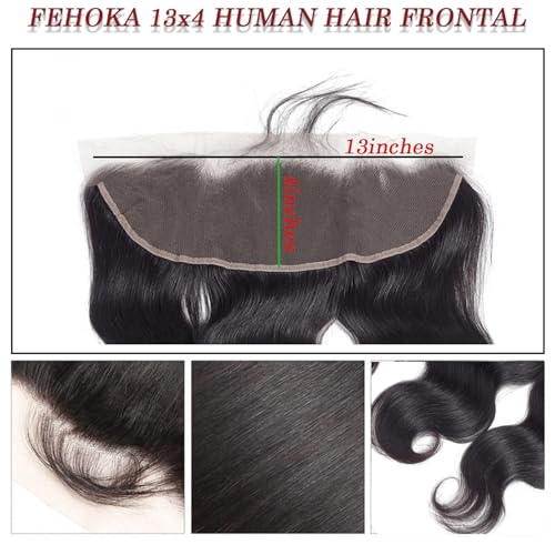13x4 Lace Frontal Human Hair 10 Inches Body Wave Human Hair Frontal Can be Curly and Dyed 100% Human Hair Lace Frontal With Baby Hair(10Inches Natural Black)