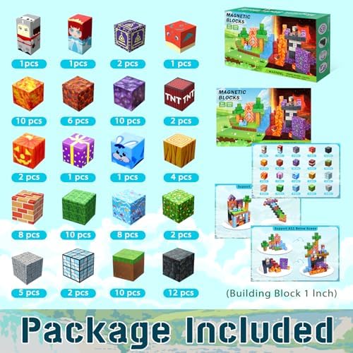 100PCS Magnetic Blocks-1inch -Adventure at Lava World Blocks Set - Magnetic Cubes Building Blocks Toys for Halloween Christmas Birthday Gift - STEM Sensory Toys for 3+ Years Old Girl Boys
