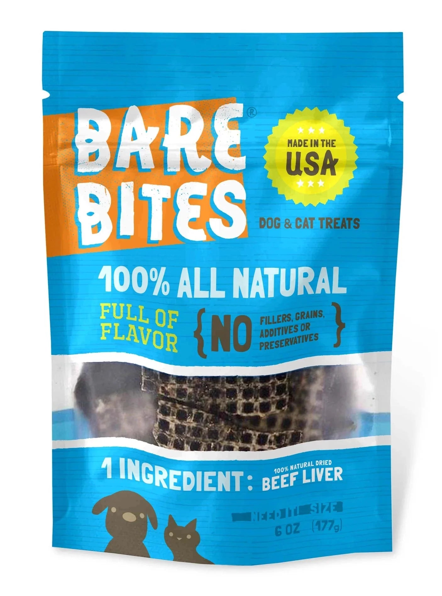 Bare Bites 100% All Natural Dehydrated Beef Liver Dog and Cat Treats, 1LB - Made in USA