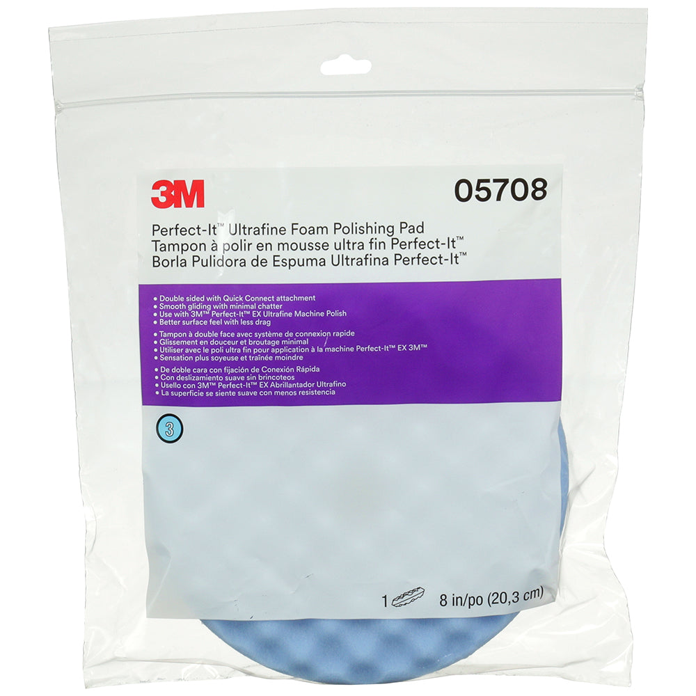 3M Perfect-It Foam Ultrafine Polishing Pad, 05708 - 8", Blue, Double Sided, Quick Connect