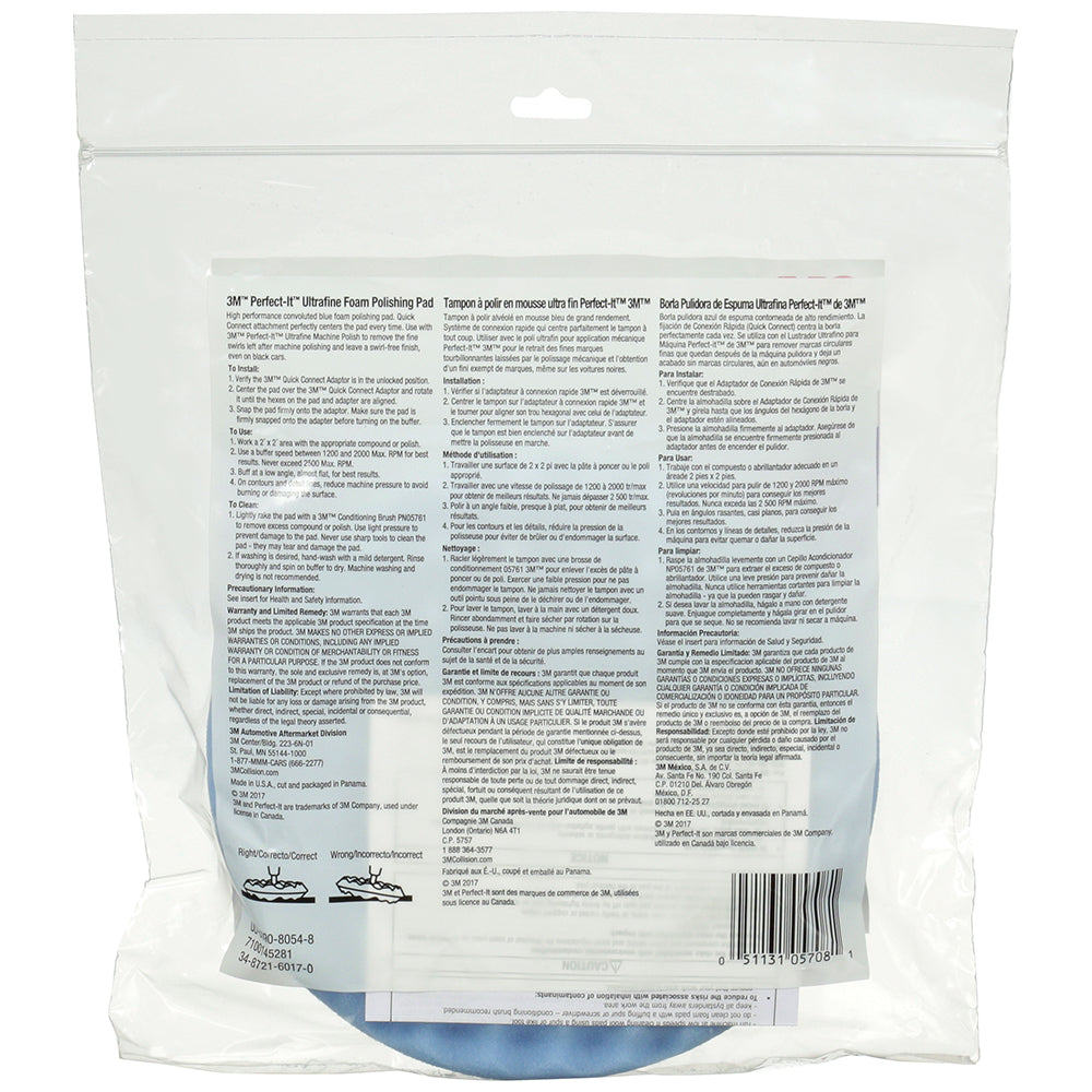 3M Perfect-It Foam Ultrafine Polishing Pad, 05708 - 8", Blue, Double Sided, Quick Connect