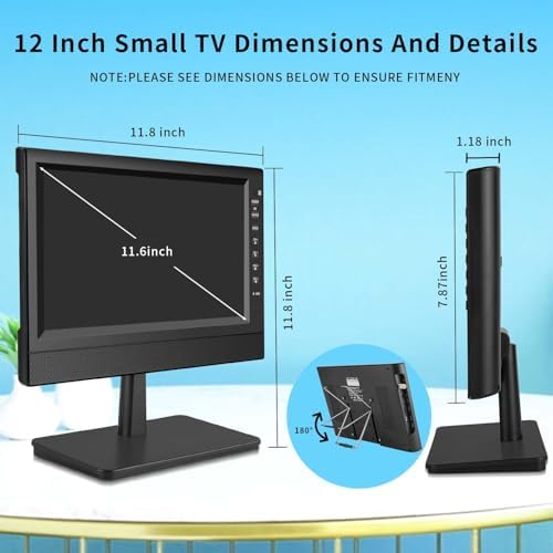12-Inch Portable Small TV with HD Display, HDMI and USB Ports | Built-in Digital Tuner and Compact Design for Home, Kitchen, RV, and Travel Use