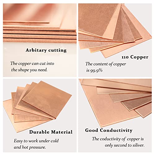 12 Gauge 99.9% Pure Copper Sheet, 1 Pcs (0.08" x 7.9" x 7.9") Copper Plates Brass Plates for Jewelry, Crafts, Repairs, Electrical