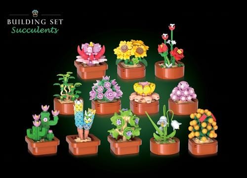 12 Flowers Succulents 3.6MM Mini Building Set - 1403PCS Flower Botanical Collection for Office Home Décor Plant Building Blocks Toy, Gifts for Valentine Mother's Day Birthday Adults Women Kids 10+