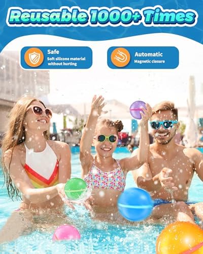 12Pcs Reusable Water Balloons, Magnetic Self Sealing Quick Fill Water Balloons, Summer Water Toys Refillable Water Bomb, Outdoor Pool Toys, Used for Water Fight Game, Summer Party.