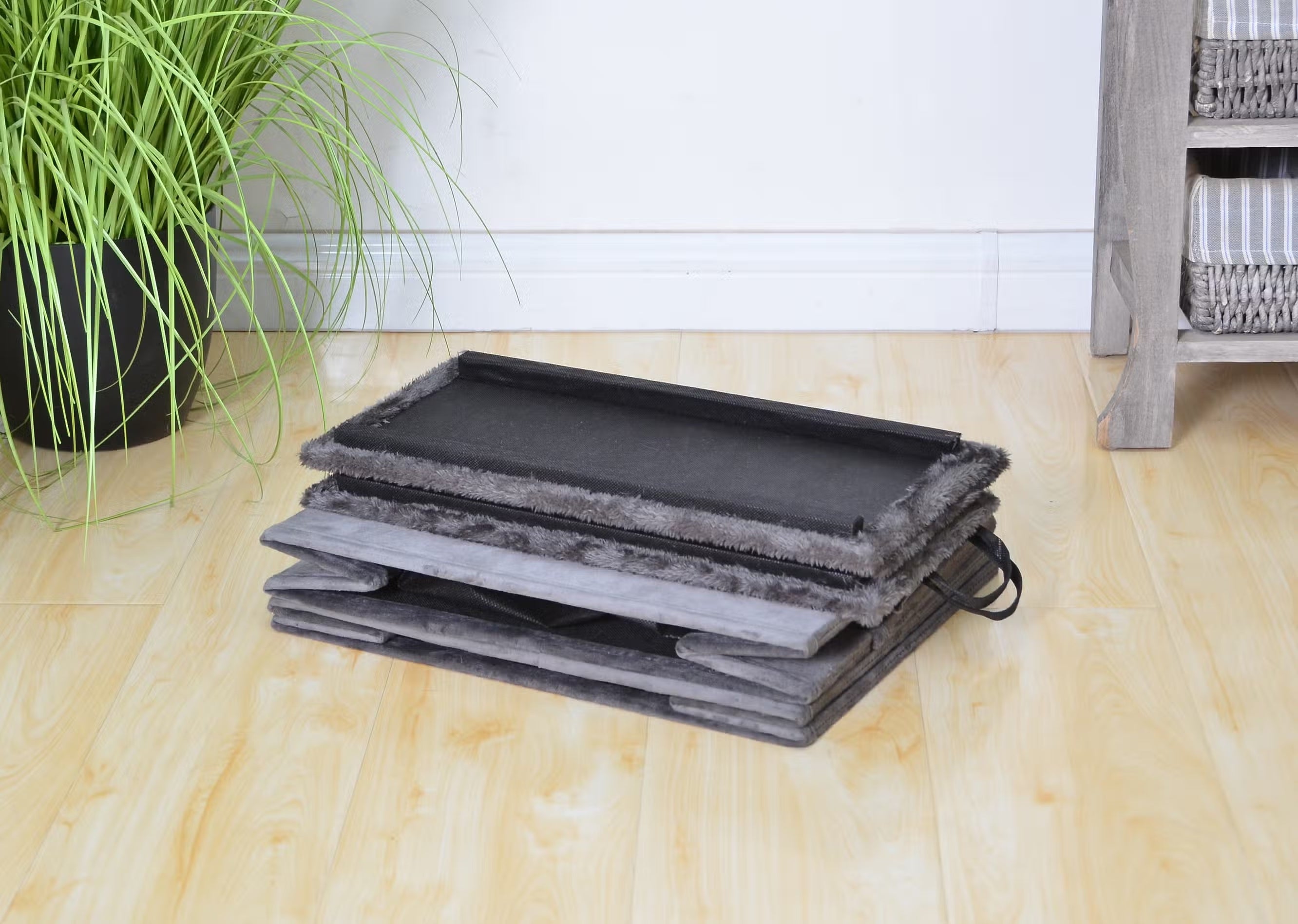 PetPals Sturdy & Plush Design Pet Stairs, Senior Mobility Aid Pet Steps - 4-Lvl Charcoal Pet Stairs