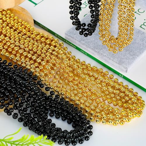 120 PCS Beaded Necklace, 33 IN Mardi Gras Beads, Blackgold Mardi Gras Accessories, Bead Necklace Throw Beads Bulk for Party Parade Event Festival Christmas Pirate Favors Supplies Decor