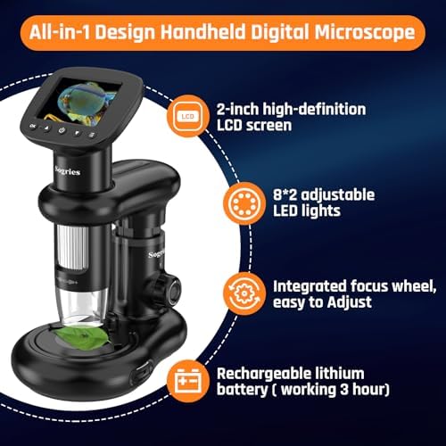 1000x Microscope-Handheld Digital Microscope for Children with 2" LCD Screen,Pocket Microscope for Kids with 8 Adjustable LED Lights,Coins Electronic Magnifier Camera,USB to PC,Including 32GB SD Card