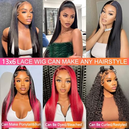 13x6 Straight Lace Front Wigs Human Hair HD Transparent Lace Front Human Hair Wigs for Black Woman Brazilian Lace Frontal Wigs Human Hair Glueless Wigs Human Hair Pre Plucked Natural Color 26 Inch