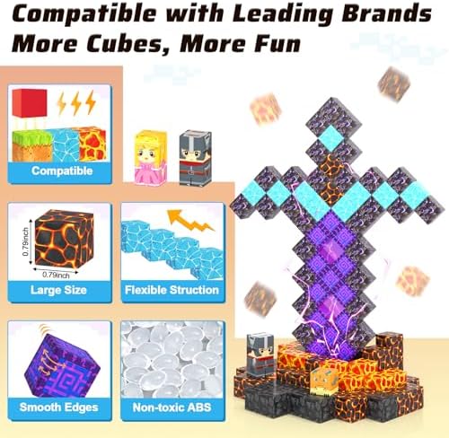110PCS Magnetic Blocks - Build Mine Magnet World Magic Sword Portal Set, Magnet Kids Toys for Boys & Girls Age 3-5 4-8 5-7, STEM Magnetic Tiles Building Games Sensory Outdoor Toddler Toys