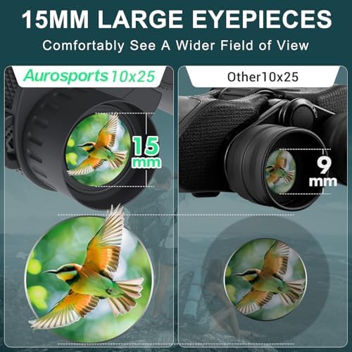 10x25 Compact Binoculars for Adults Kids - Aurosports High Powered Small Binoculars with Low Light Vision - Easy Focus Lightweight Binoculars for Bird Watching Hunting Travel Hiking