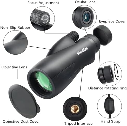 12X60 High-Power Monocular Telescope with Smartphone Holder and Tripod, Large Vision with BAK-4 Prism and FMC Lens Suitable for Bird Watching Hunting Hiking Camping Wildlife