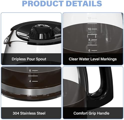 12 Cup Coffee Maker Carafe Replacement Pot Compatible with Hamilton Beach Flexbrew Models: 49902, 49915, 49905C, CM4309, 49317, 49467, 49611, 49904, 49934, 46230, 46290, 46293, Part Number: 990136800
