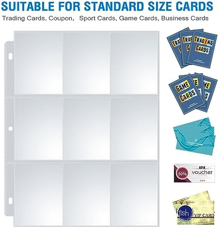 120 Pack 9 Pocket Page Protector, Sooez Trading Card Sleeves Pages Baseball Pages for 3 Ring Binder, Card Sheets for Standard Size Cards, Sport Cards, Game Cards, Business Cards