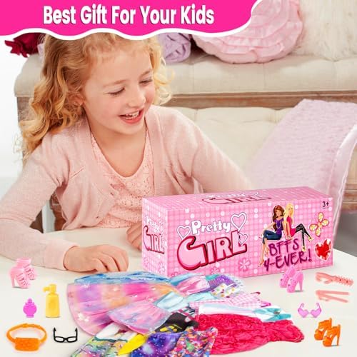 110 Pcs Doll Clothes and Accessories - Doll Dress up Toys for Girls with Wedding Dresses, Casual Dresses, Casual Jumpsuit, Swimsuits Bikini, Glasses, Shoes, Hangers, Doll Clothes Toys for Girl Gift