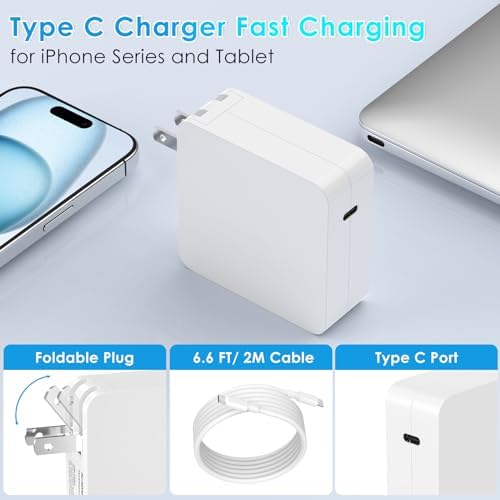 100W USB C Charger GaN Compact Wall Fast Charger for MacBook Pro/Air, ThinkPad, Dell XPS, Samsung Galaxy S23/S22, Google Pixelbook, iPad Pro, iPhone 15 Pro 5A Type C Laptop Power Adapter