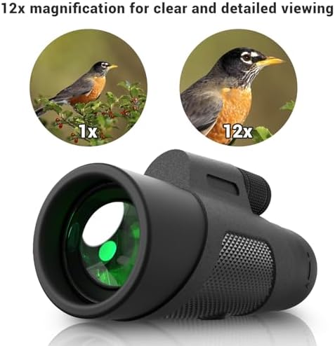 12x42 Monocular Telescope for Adults, High Powered HD Compact Monoculars Portable Handheld Telescope with BAK4 Prism FMC Lens for Hiking Bird Watching Camping Travel Concerts