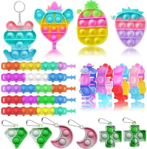 124 Pcs Pop Party Favors for Kids, Fidget Treasure Box Toys, Classroom Prizes, Pinata Filler Goodie Bag Stuffers,Treasure Chest, Carnival Prize Box Bulk Toys for Boys Girls