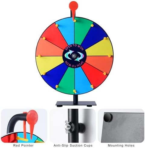 12 Slots Prize Wheel,12 Inch Prize Wheel Spinner with Stand and Heavy Duty Base,Spinning Wheel for Prizes,Spin The Wheel for Fortune Spinning Game Carnival & Engaging Home Parties,Tradeshow.