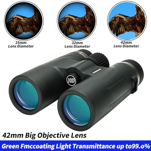 10x42 HD Binoculars - BaK-4 Prisms, Large Viewing Angle Binoculars, Clearly Visible in Low Illumination, Outdoor Essentials for Professional Bird Watching Hiking Hunting, greener