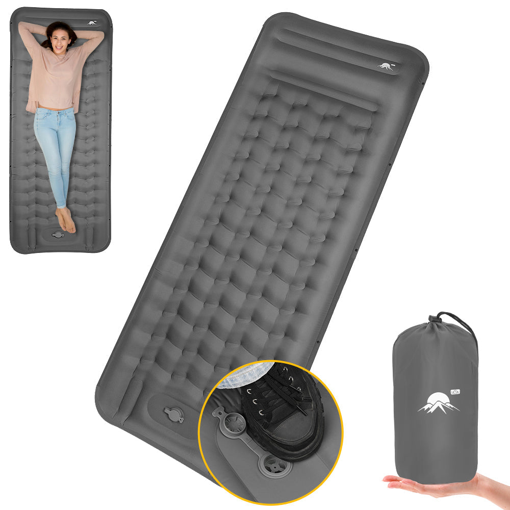 SlowTon Self Inflating Camping Mat- 12 CM Thickness Inflatable Sleeping Pad with Built-in Pump, Portable Lightweight Single Camping Air Mattress with Pillow, Double Joinable for Outdoor Hiking(Grey)