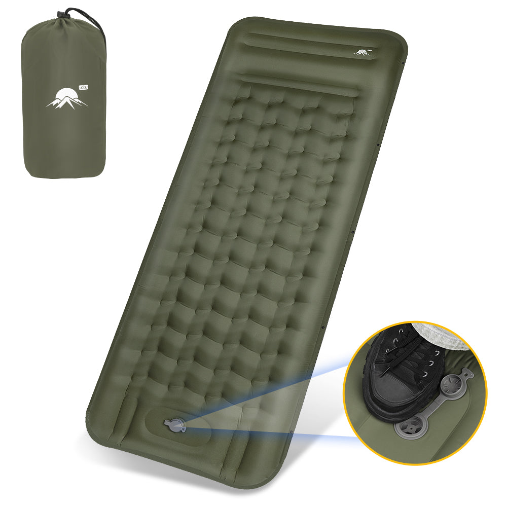 SlowTon Self Inflating Camping Mat- 12 CM Thickness Inflatable Sleeping Pad with Built-in Pump, Portable Lightweight Single Camping Air Mattress with Pillow, Double Joinable for Outdoor Hiking(Green)