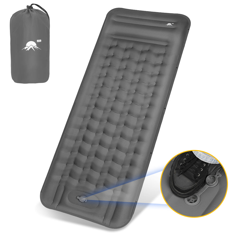 SlowTon Self Inflating Camping Mat- 12 CM Thickness Inflatable Sleeping Pad with Built-in Pump, Portable Lightweight Single Camping Air Mattress with Pillow, Double Joinable for Outdoor Hiking(Grey)