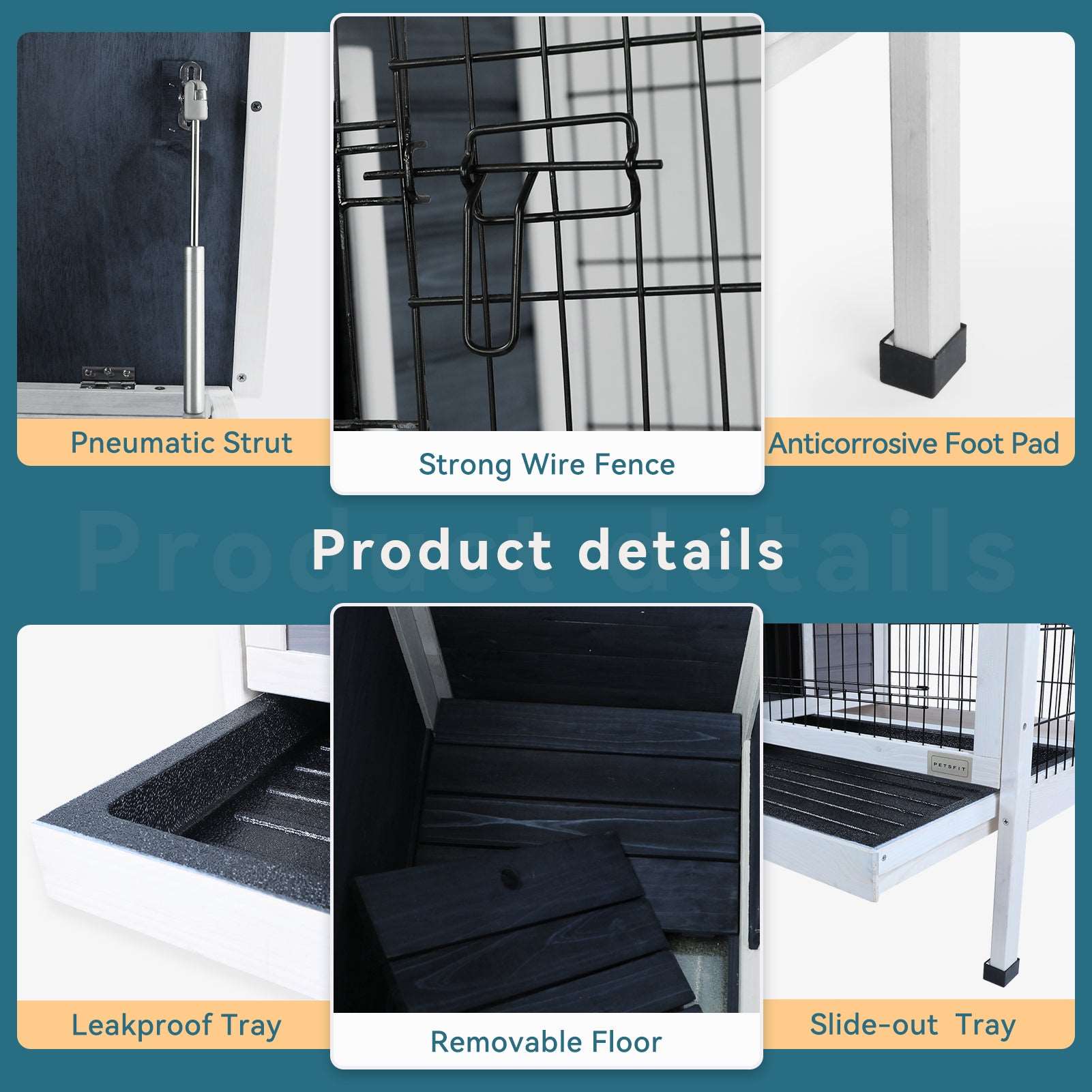 PETSFIT Guinea Pig Cage Rabbit Hutch with Pull Out Tray