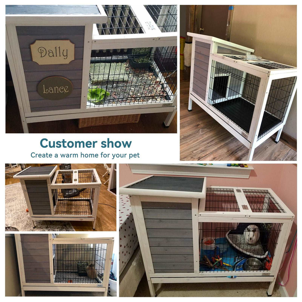 PETSFIT Guinea Pig Cage Rabbit Hutch with Pull Out Tray