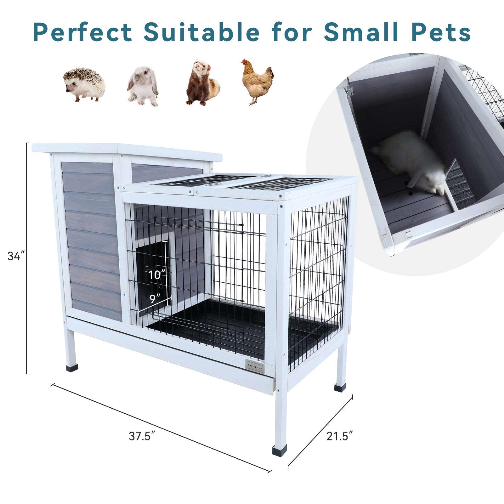 PETSFIT Guinea Pig Cage Rabbit Hutch with Pull Out Tray