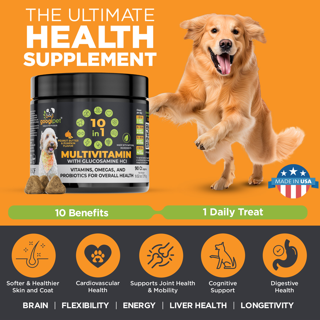 Googipet 10 in 1 Multivitamin Chews for Dogs (Peanut Butter & Pumpkin Flavor)