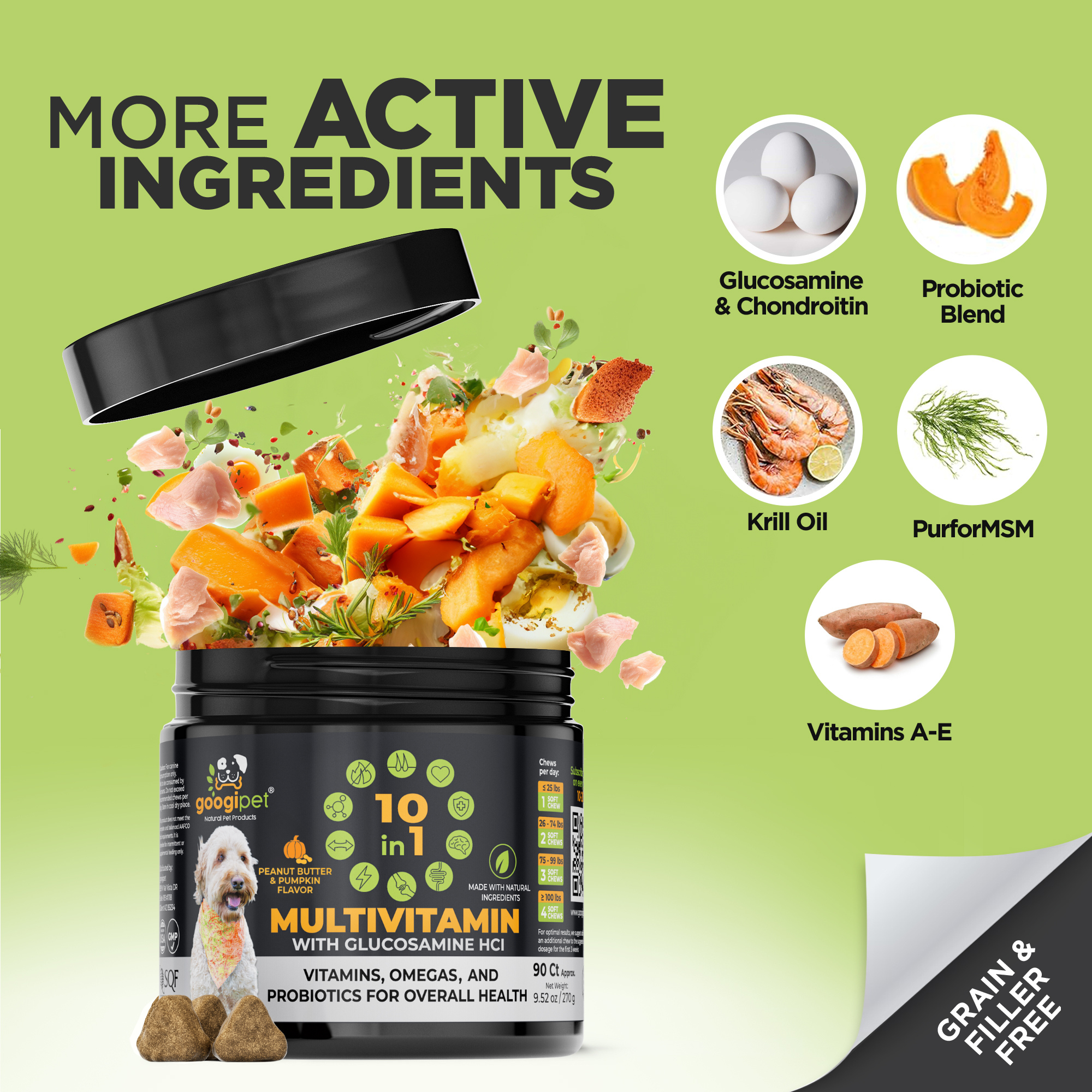 Googipet 10 in 1 Multivitamin Chews for Dogs (Peanut Butter & Pumpkin Flavor)