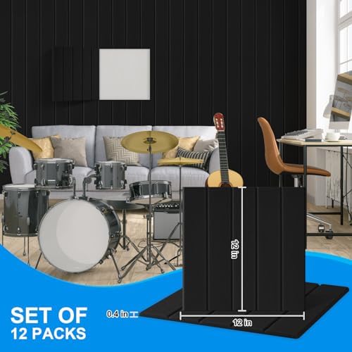 12 Pack Sound Proof Foam Panels for Walls 12"x12"x0.4'', Self Adhesive Soundproof Wall Panels, High Density Acoustic Foam Panels is Widely Used for Acoustic Treatment In Various Spaces(Black)