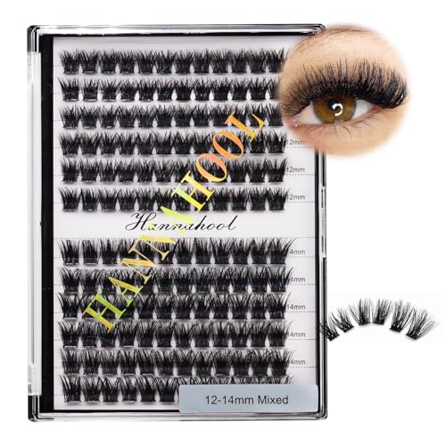 12rows-Large Tray Mixed 8-10-12-14-16mm/Mixed 14-15-16mm/Mixed14mm-16mm/Mixed 18-20mm Wide Stem Individual False Eyelashes Dramatic Black Cluster Eyelashes (Lashes Kit-12-14MM)