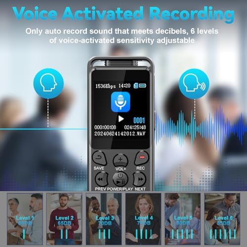 144GB Digital Voice Recorder with Playback, Volorful 1536Kbps Audio Recorder for Interviews Meetings, Voice Activated Recorder Recording Device with Noise Reduction, MP3 Stereo Player, Microphone
