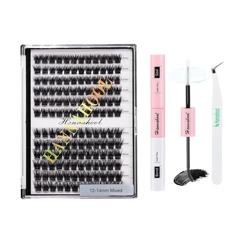 12rows-Large Tray Mixed 8-10-12-14-16mm/Mixed 14-15-16mm/Mixed14mm-16mm/Mixed 18-20mm Wide Stem Individual False Eyelashes Dramatic Black Cluster Eyelashes (Lashes Kit-12-14MM)